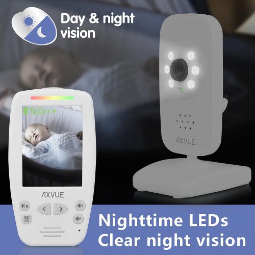  Axvue AXVUE E660 Video Baby Monitor with 2.8“ LCD and Night Vision, Night Light, Temperature Detection, 2-Way Talk, Video On Crying (VOX), Sound Lights, Power Saving Video OnOff, Expand