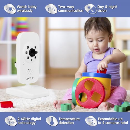  Axvue AXVUE E660 Video Baby Monitor with 2.8“ LCD and Night Vision, Night Light, Temperature Detection, 2-Way Talk, Video On Crying (VOX), Sound Lights, Power Saving Video OnOff, Expand