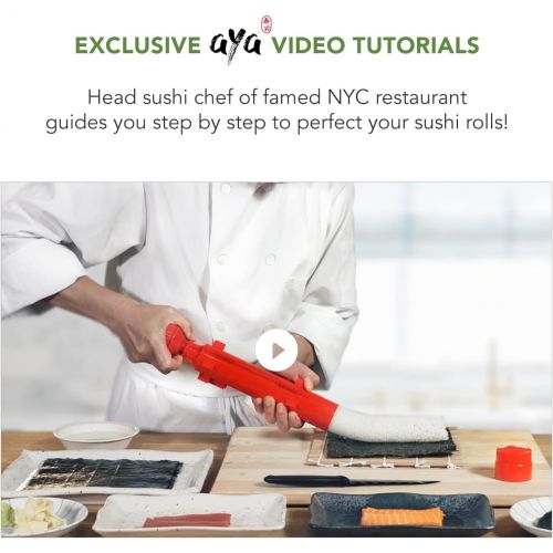  Sushi Making Kit - Original Aya Bazooka Kit - Sushi Knife - Video Tutorials - Sushi Maker - 2 Bamboo Mats - Paddle Spreader - 5 x Chopsticks