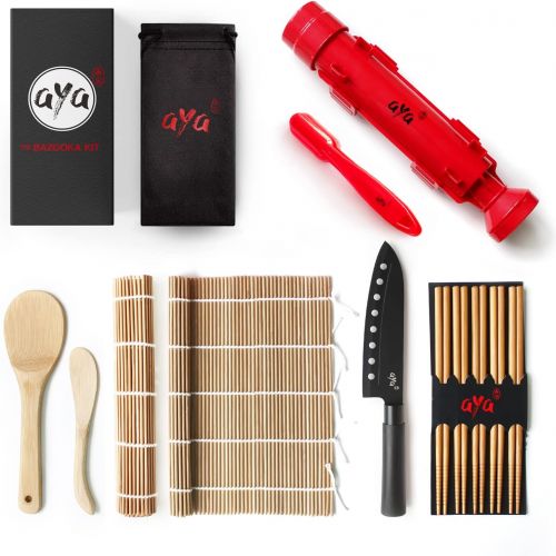  [아마존베스트]Sushi Making Kit - Original AYA Bazooka Kit - Sushi Knife - Video Tutorials - Sushi Maker - 2 Bamboo Mats - Paddle Spreader - 5 x Chopsticks
