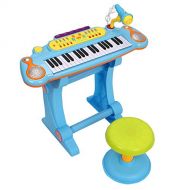 AyaMastro Blue Kids Electronic Keyboard Piano Musical w/ 37 Key & Stool & Microphone with Ebook