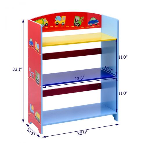  AyaMastro Multi-Color 25 Kids Bookshelf Storage Bookcase w/ 3 Tier with Ebook