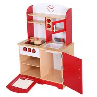 AyaMastro Wood Kids Kitchen Toy Cooking Pretend Playset w/ Storage Shelves