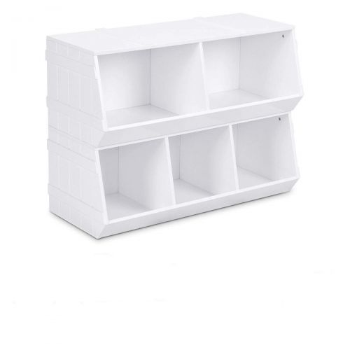  AyaMastro White 32 Kids Stackable Toy Box Storage Cabinet Bookcase Organizer Shelf Rack with Ebook