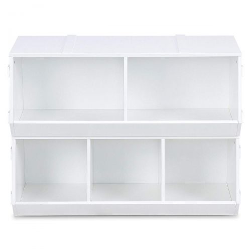  AyaMastro White 32 Kids Stackable Toy Box Storage Cabinet Bookcase Organizer Shelf Rack with Ebook