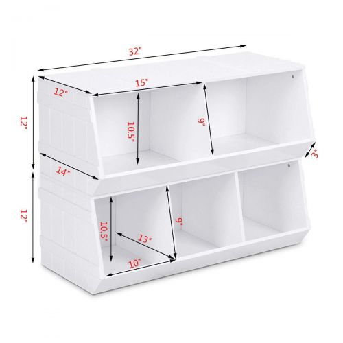  AyaMastro White 32 Kids Stackable Toy Box Storage Cabinet Bookcase Organizer Shelf Rack with Ebook