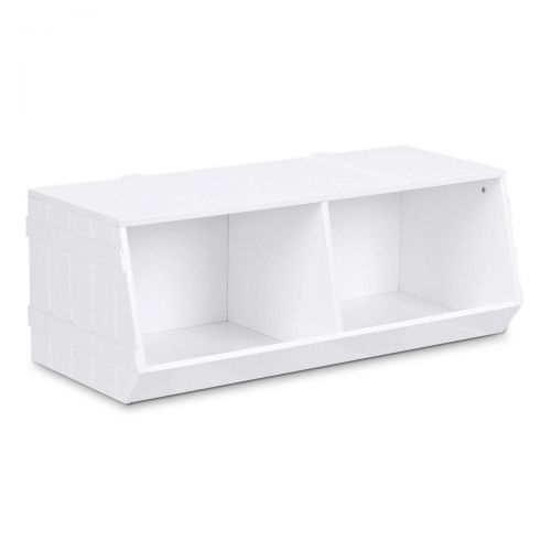  AyaMastro White 32 Kids Storage Toy Box Cabinet Bookcase Shelf w 3 Section with Ebook