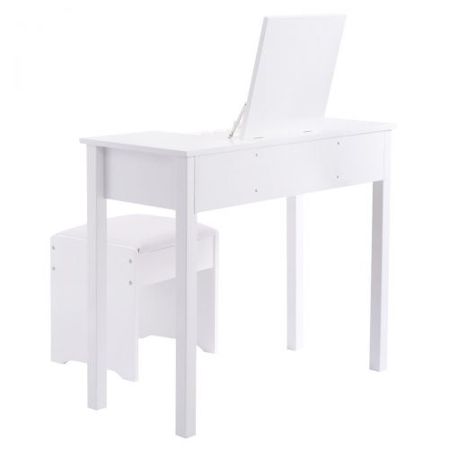  AyaMastro 35.5 White Flip Top Mirror Vanity Dressing Table Set w/Stool & 2 Drawers