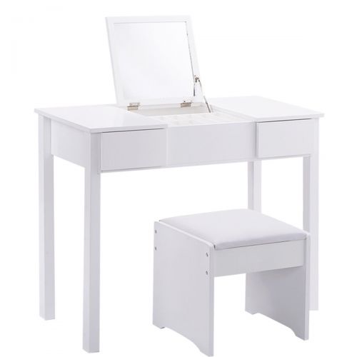  AyaMastro 35.5 White Flip Top Mirror Vanity Dressing Table Set w/Stool & 2 Drawers