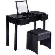 AyaMastro 35.5 Black Vanity Dressing Table Set Make Up Desk w/Storage Box & Drawer & Stool with Ebook