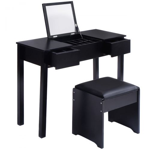  AyaMastro 35.5 Black Vanity Dressing Table Set Make Up Desk w/Storage Box & Drawer & Stool with Ebook