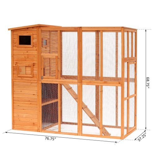  AyaMastro 76.75 L Wooden 2Tier Cat House Pet Hutch w/Ladder & 2Door with Ebook