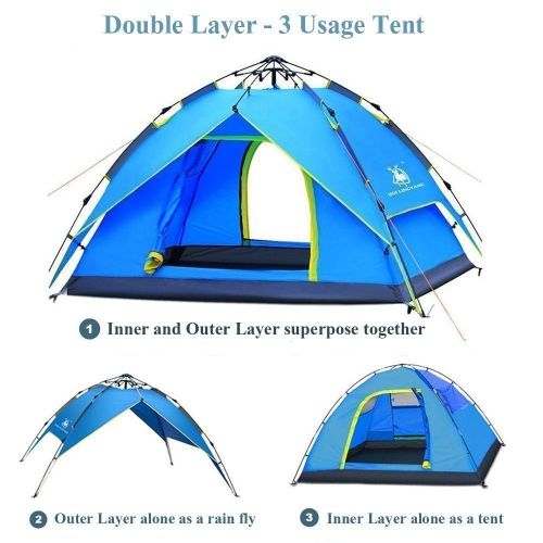  Ayamaya AYAMAYA Camping Tents 3-4 Person Automatic Pop Up, Waterproof Double Layer Quick Setup 2 Doors Hydraulic Automatic Big Family Beach Dome Tent UV Protection for Hiking Picnic Backpa