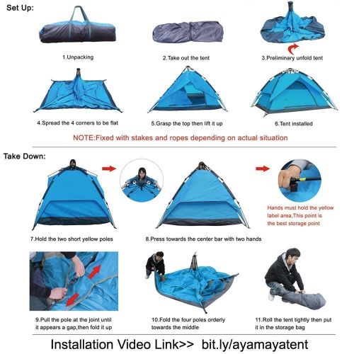  Ayamaya AYAMAYA Camping Tents 3-4 Person Automatic Pop Up, Waterproof Double Layer Quick Setup 2 Doors Hydraulic Automatic Big Family Beach Dome Tent UV Protection for Hiking Picnic Backpa