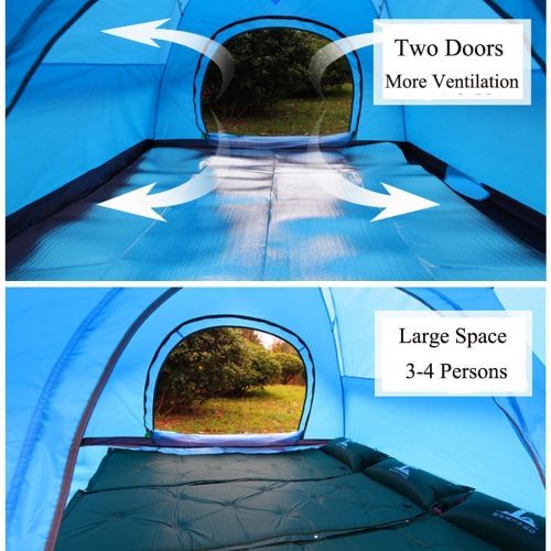  Ayamaya AYAMAYA Camping Tents 3-4 Person Automatic Pop Up, Waterproof Double Layer Quick Setup 2 Doors Hydraulic Automatic Big Family Beach Dome Tent UV Protection for Hiking Picnic Backpa