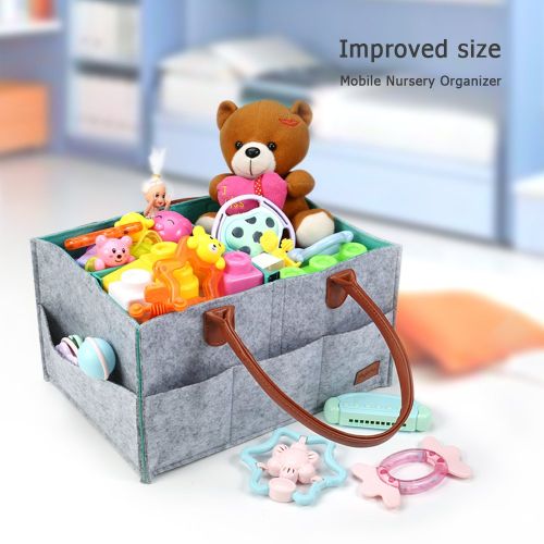  Ayboo Baby Diaper Caddy Organizer, Nursery Storage Bin for Diapers - Car Travel Bag - Blue Felt Basket Large Capacity Nursery Diapers Organizer for Newborn