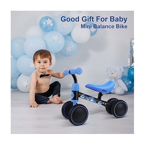  AyeKu Baby Balance Bike, Cool Toys Bike for 1 Years Old Boys and Girls as First Birthday Gifts with Adjustable seat and 4 Silent Wheels (BlackFire)