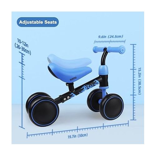  AyeKu Baby Balance Bike, Cool Toys Bike for 1 Years Old Boys and Girls as First Birthday Gifts with Adjustable seat and 4 Silent Wheels (BlackFire)