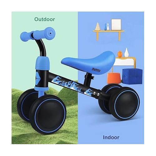  AyeKu Baby Balance Bike, Cool Toys Bike for 1 Years Old Boys and Girls as First Birthday Gifts with Adjustable seat and 4 Silent Wheels (BlackFire)