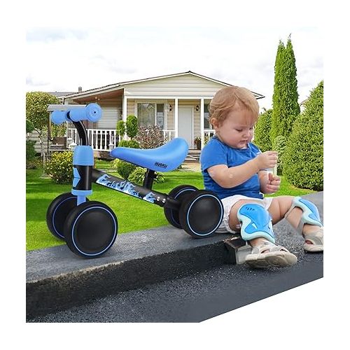  AyeKu Baby Balance Bike, Cool Toys Bike for 1 Years Old Boys and Girls as First Birthday Gifts with Adjustable seat and 4 Silent Wheels (BlackFire)