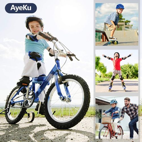  AyeKu Kids Bike Helmet Skateboard Helmet 5-14 Years Sports Protective Gear Set Adjustable Youth Helmet Knee Elbow Pads Wrist Guards for Cycling Scooter Rollerblading CPSC Certified