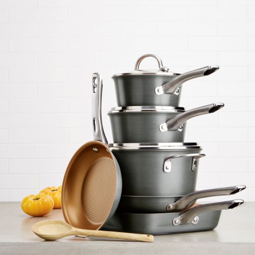  Ayesha Curry Hard Anodized Aluminum 10-Pc Cookware Set, Gray Copper