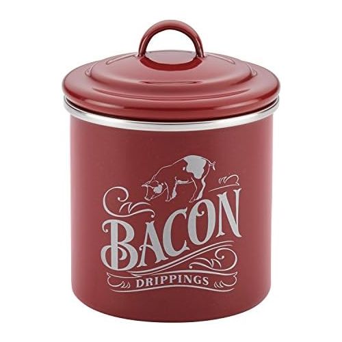  Ayesha Curry Kitchenware Ayesha Curry Enamel on Steel Bacon Grease Can / Bacon Grease Container - 4 Inch, Red