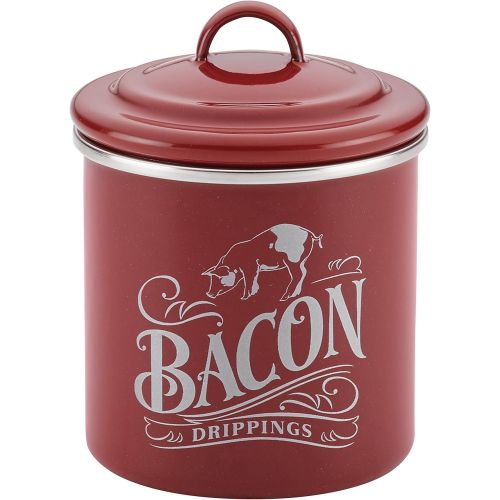  Ayesha Curry Kitchenware Ayesha Curry Enamel on Steel Bacon Grease Can / Bacon Grease Container - 4 Inch, Red