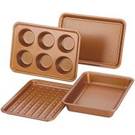 Ayesha Curry Kitchenware Ayesha Curry Nonstick Bakeware Toaster Oven Set with Nonstick Baking Pan, Cookie Sheet / Baking Sheet and Muffin Pan / Cupcake Pan - 4 Piece, Copper Brown