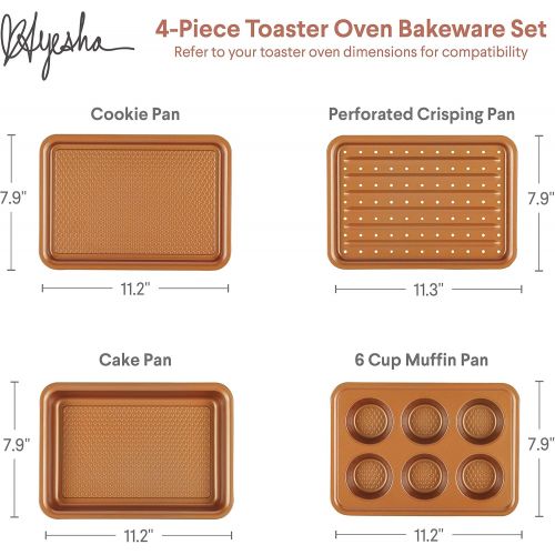  Ayesha Curry Kitchenware Ayesha Curry Nonstick Bakeware Toaster Oven Set with Nonstick Baking Pan, Cookie Sheet / Baking Sheet and Muffin Pan / Cupcake Pan - 4 Piece, Copper Brown