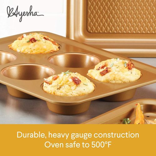  Ayesha Curry Kitchenware Ayesha Curry Nonstick Bakeware Toaster Oven Set with Nonstick Baking Pan, Cookie Sheet / Baking Sheet and Muffin Pan / Cupcake Pan - 4 Piece, Copper Brown