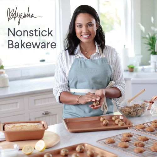  Ayesha Curry Kitchenware Ayesha Curry Nonstick Bakeware Toaster Oven Set with Nonstick Baking Pan, Cookie Sheet / Baking Sheet and Muffin Pan / Cupcake Pan - 4 Piece, Copper Brown