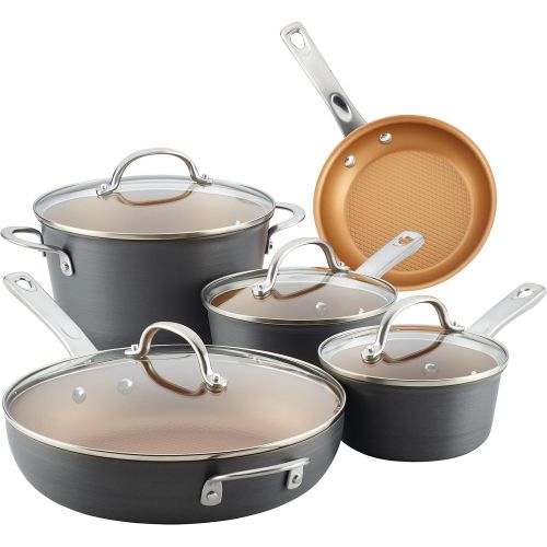  Ayesha Curry Kitchenware Ayesha Curry Home Collection Hard Anodized Nonstick Cookware Pots and Pans Set, 9 Piece, Charcoal Gray