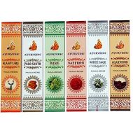 인센스스틱 Ayurvedic Masala Incense Set of 6 Fragrances :- Saffron, Palo Santo, White Sage, Basil (Tulsi), Kasturi, Agarwood (oudh) | Natural Incense | 15 Sticks in Each Pack