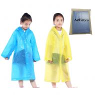 AzBoys Children Rain Ponchos 2Pack,Blue & Yellow,Waterproof Rain Poncho for Kids,Portable Reusable Raincoat for Boys and Girls Ages 6-12,for School,Camping,Emergency