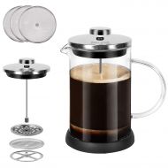 Azadx Glass French Press Coffee Maker (20 oz, about 5 cups), 600 ml Stainless Steel Coffee Press with 3 Extra Filter Screens, Heat Resistant Borosilicate Glass with Large Capacity
