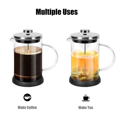  Azadx Glass French Press Coffee Maker (20 oz, about 5 cups), 600 ml Stainless Steel Coffee Press with 3 Extra Filter Screens, Heat Resistant Borosilicate Glass with Large Capacity