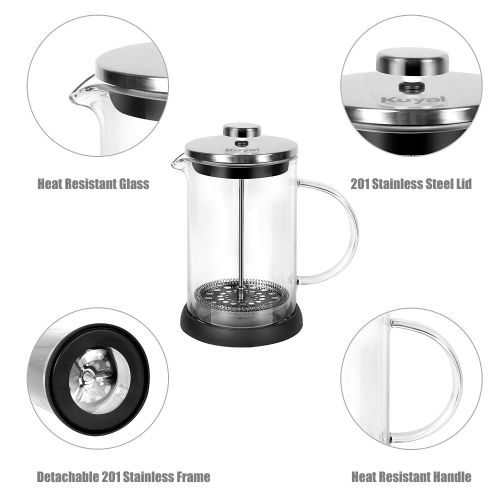  Azadx Glass French Press Coffee Maker (20 oz, about 5 cups), 600 ml Stainless Steel Coffee Press with 3 Extra Filter Screens, Heat Resistant Borosilicate Glass with Large Capacity