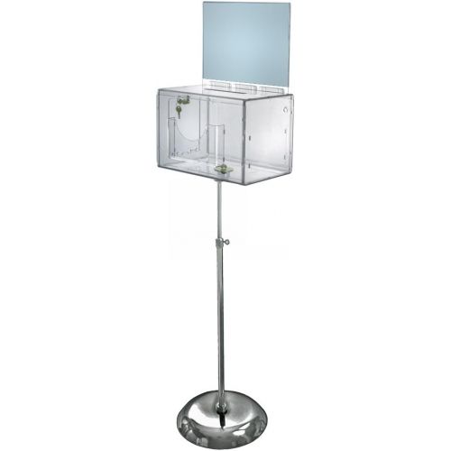  Azar Displays 206325-CLR 11 W x 8.25 D x 8.25 H X-Large Clear Suggestion Box with Pocket, Lock & Keys on Pedestal