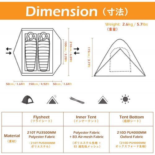  Azarxis 1-2 Personen Ultraleicht Zelt, 4 Saison Wasserdicht Zelt Double Layer fuer Outdoor Camping Wandern