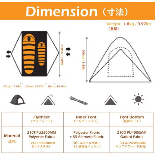  Azarxis 2 3 Person 3 Season Professional Backpacking Tent, Dome Tents Easy Setup & UPF 50+ UV Protection Sun Shelter & Double Layer & Waterproof for Camping Hiking with Carry Bag