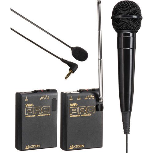  Azden WMS-PRO+i VHF Camera-Mount Wireless Omni Lavalier Microphone System with Handheld Mic for Smartphones (169 & 170 MHz)