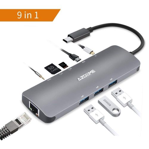  [아마존 핫딜]  [아마존핫딜]Azdome 9 in 1 Aluminium USB C Hub mit 4K HDMI Adapter, 3 USB 3.0 Ports, Gigablit Ethernet RJ45, Type C PD, 3.5mm Audio, SD/TF Kartenleser fuer MacBook, Chromebook, Andere Type C Ger