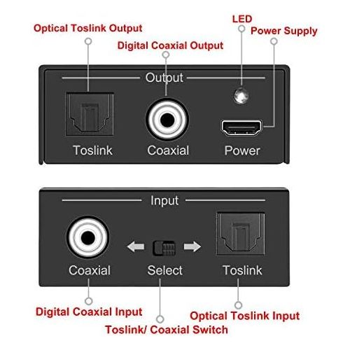  Azduou Optical to Coaxial or Coax to Optical Digital Audio Converter Adapter, Bi-Directional Digital Coaxial to/from SPDIF Optical (Toslink) Audio Signal Converter/Repeater