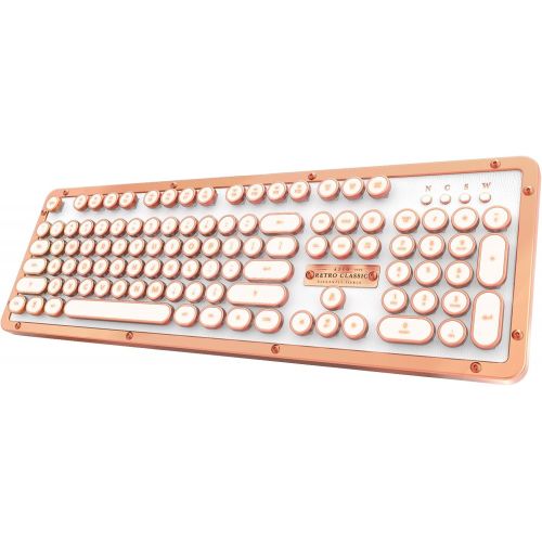  Azio Retro Classic Bluetooth Elwood - Luxury Vintage Backlit Mechanical Keyboard, BrownGrey (MK-RETRO-W-BT-01-US)