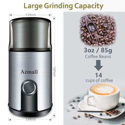  Spice Grinder Electric - Azmall Coffee Bean Grinder Electric with Stainless Steel Blade, 3oz/85g Large Capacity, 200W Powerful Motor, Removable Grinding Cup, also for Pepper, Herbs
