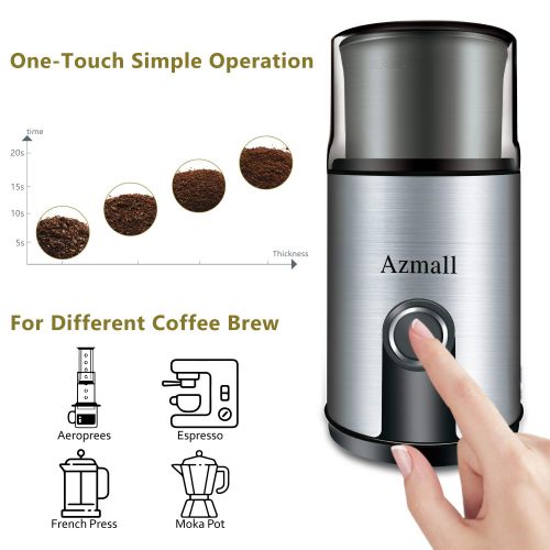  Spice Grinder Electric - Azmall Coffee Bean Grinder Electric with Stainless Steel Blade, 3oz/85g Large Capacity, 200W Powerful Motor, Removable Grinding Cup, also for Pepper, Herbs