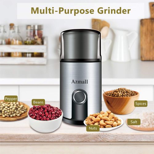  Spice Grinder Electric - Azmall Coffee Bean Grinder Electric with Stainless Steel Blade, 3oz/85g Large Capacity, 200W Powerful Motor, Removable Grinding Cup, also for Pepper, Herbs