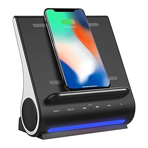  [아마존베스트]Azpen Dockall D108 Wireless Charging Dock w/Bluetooth Speakers. Qi-Certified Wireless for 7.5W Charging with iPhone Xs Max/XR/XS/S/ 8/ 8Plus/ 10W for Galaxy S10/ S9/ S9+/ S8/ Note