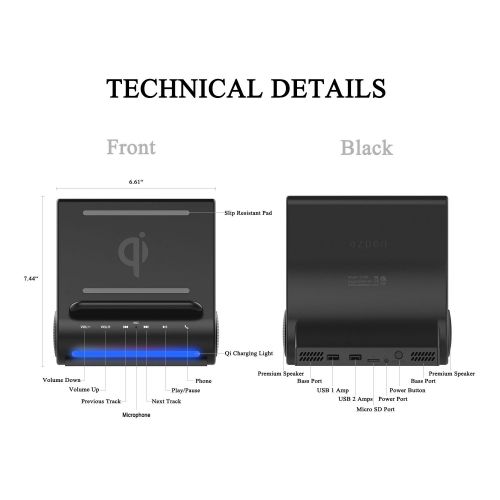  Azpen D100 Wireless Charging Station with Multiple USB Ports + Bluetooth Speaker System